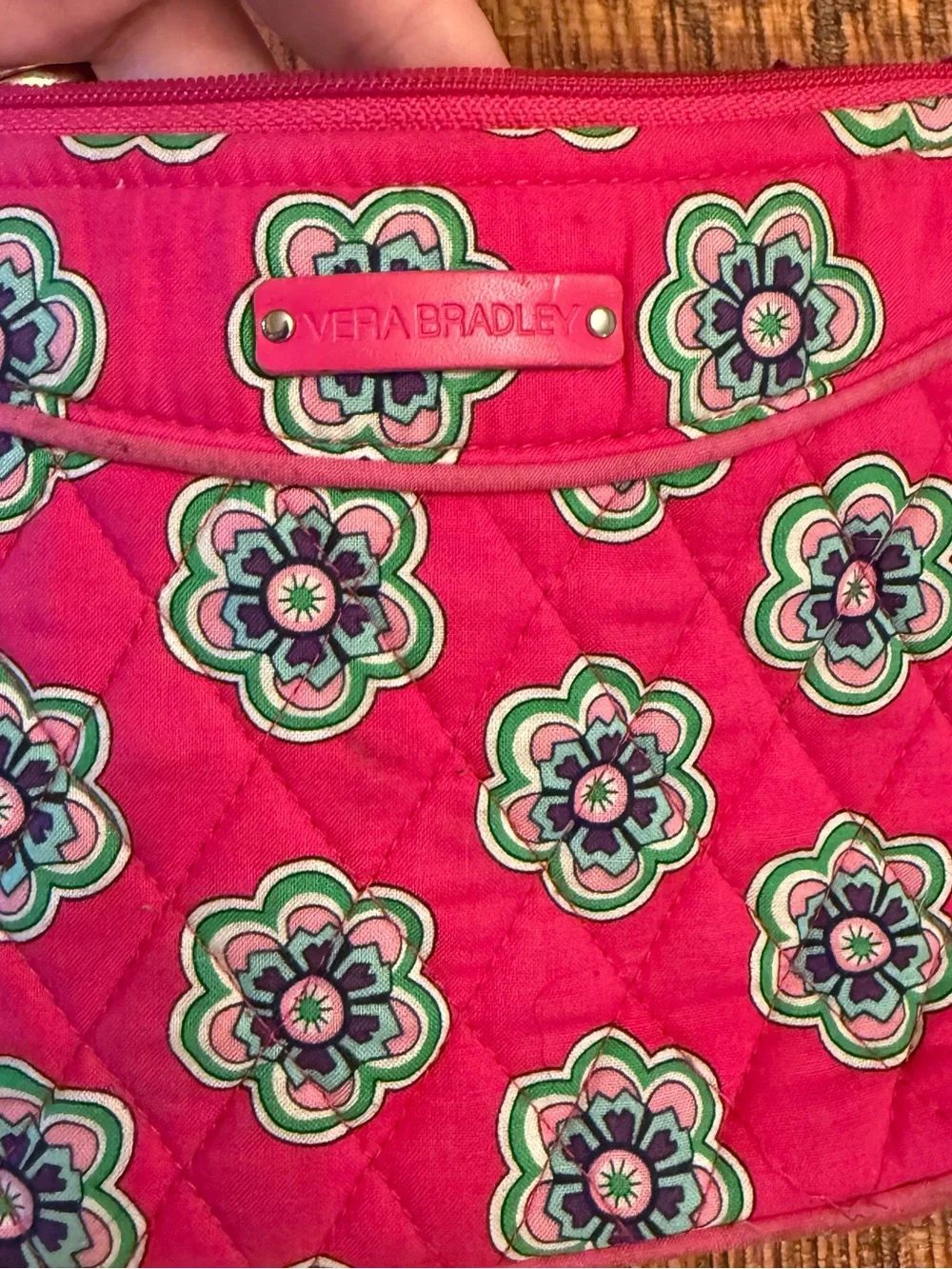 Vera Bradley Pink Green Floral Quilted Crossbody Shoulder Bag Retired Pattern